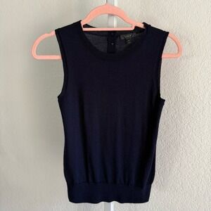 J.Crew Merino Wool Sleeveless Navy Knit Tank Top XS Button Back Classic Preppy